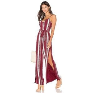 Lovers + Friends Charisma Jumpsuit in cranberry stripe